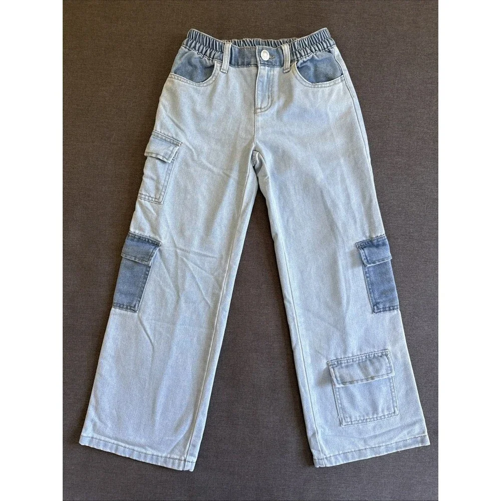 Justice | Girls Size 10 Light Wash Cargo Wide Leg Denim Jeans Soft Comfy